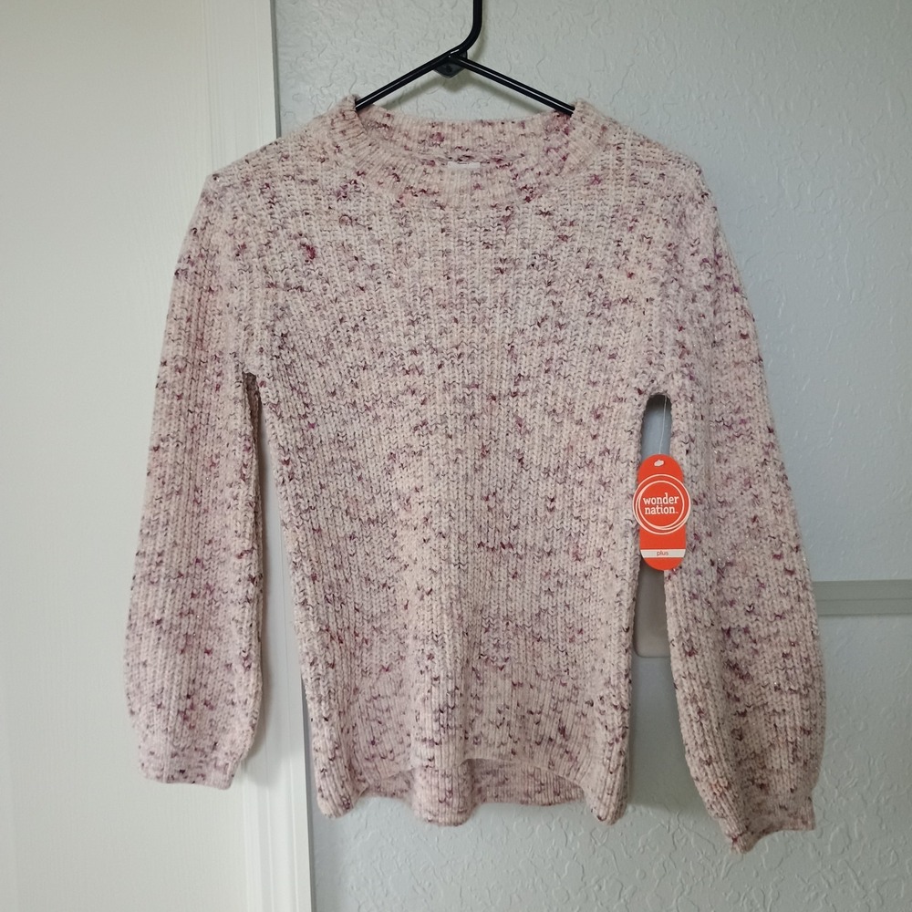 Wonder Nation Girls Long Sleeve Pink Knit Pullover Sweater Plus L /10-12‎ NWT